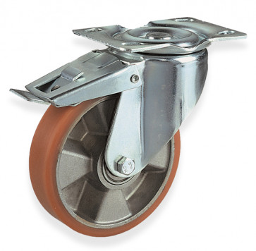 Swivel castor aluminum polyurethane wheel brake-428080PCZF.jpg