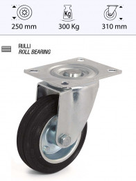 Swivel castor, black rubber wheel - Ø250