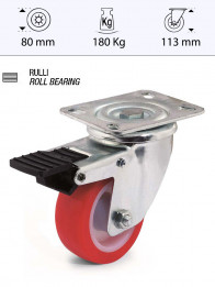 Swivel castor, nylon and polyurethane wheel - Ø80