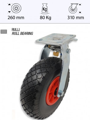 Swivel castor, pneumatic wheel - 260mmx85