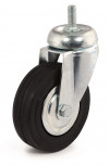 Swivel castor, black rubber wheel Ø80 - threaded stem 10MA