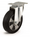 Swivel castor, black elastic rubber wheel - Ø200