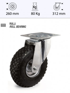 Roue pneumatique 260mmx85 pivotante (3.00-4)