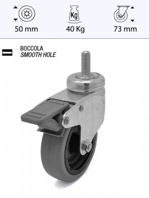 Rueda giratoria Ø50 de goma negra y gris - soporte tornillo 10MA